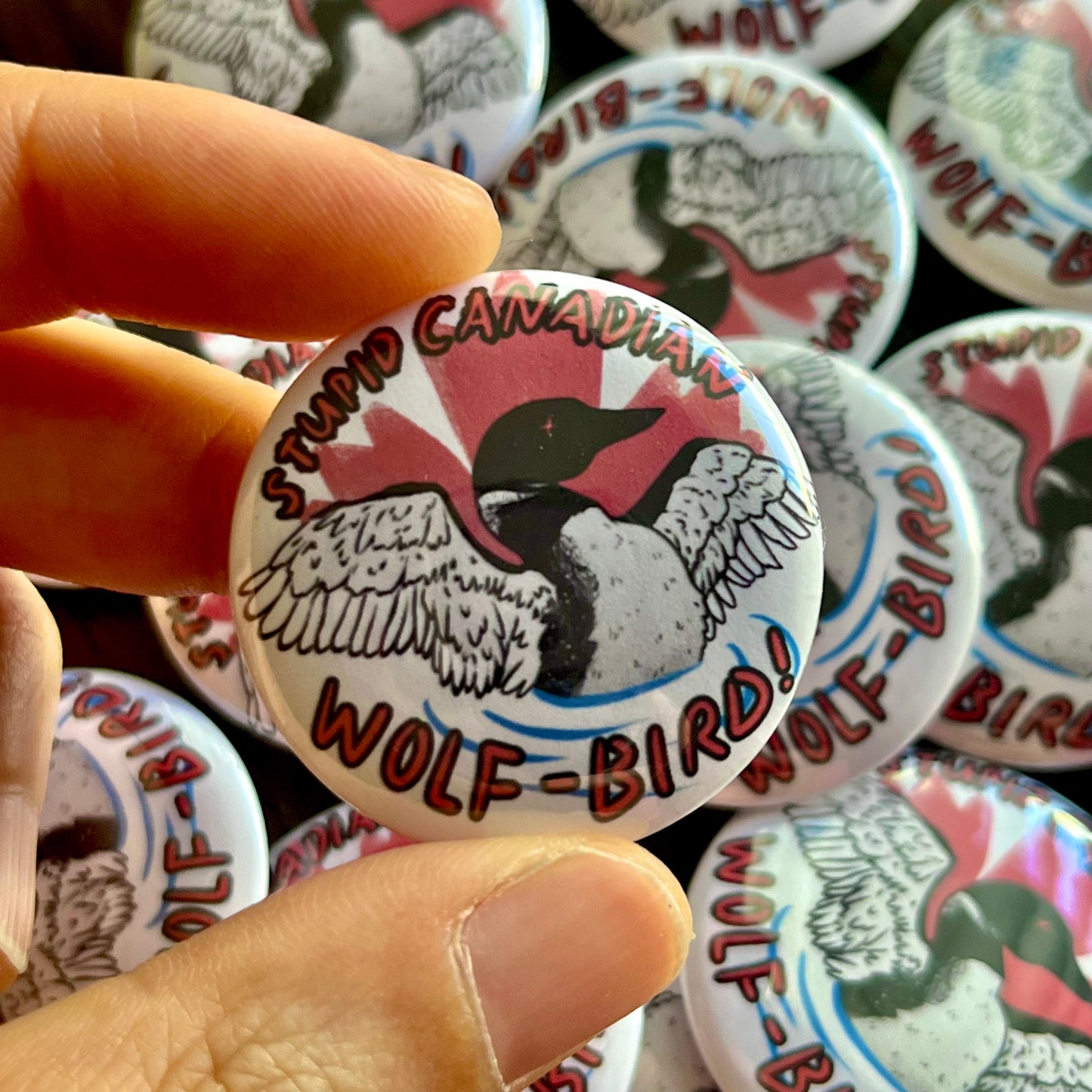 Canadian Wolf Bird Button
