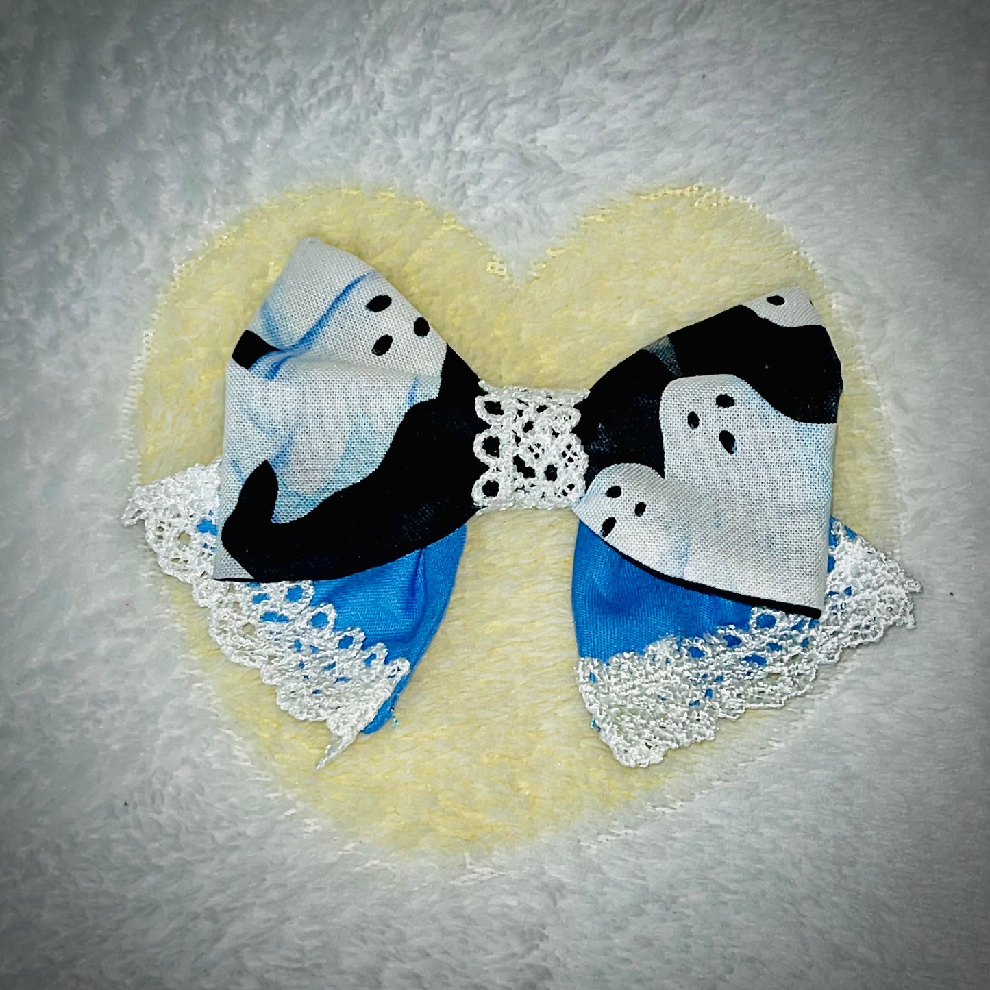 Creepy cute 100% cotton and delicate lace handmade ghost print hair bow