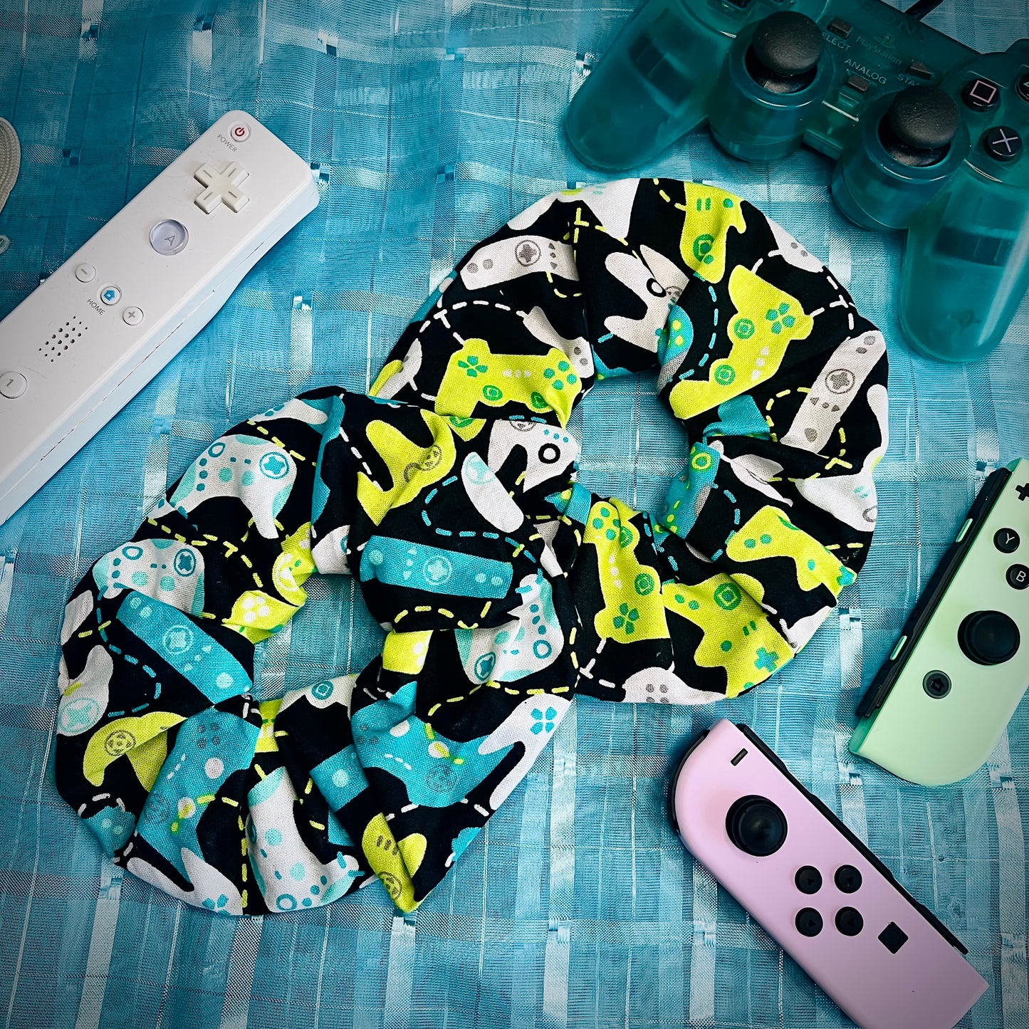 100$ cotton brightly colored video game controller scrunchies for hair for sale