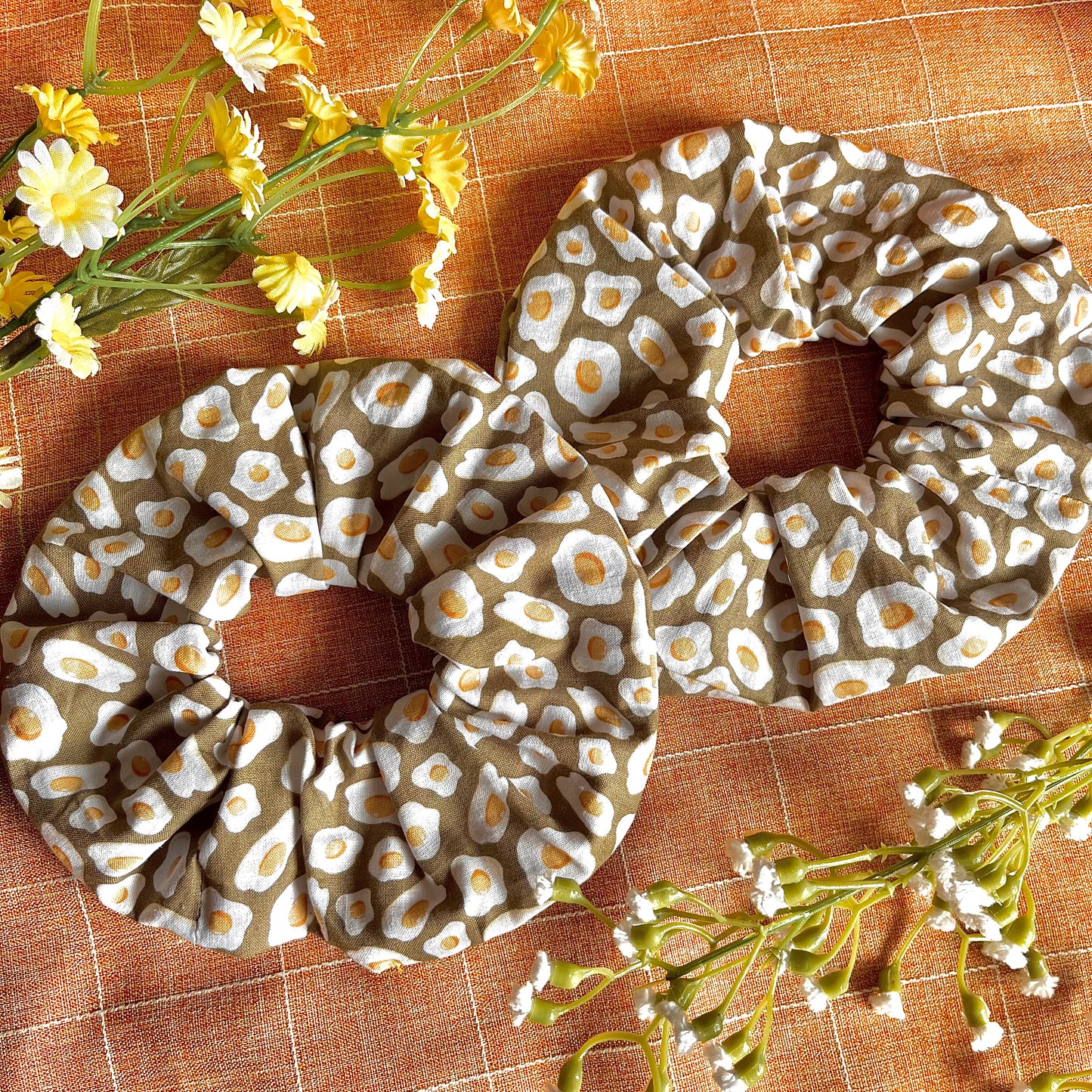 100% cotton Egg print handmade hair scrunchy for sale