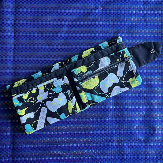 handmade cotton wallet with videogame controller print and snap  closure